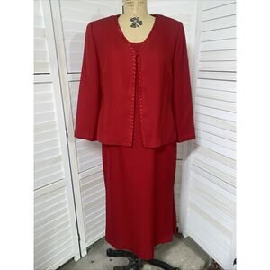 80s 90s Jessica Howard Red 2-Piece Dress Suit Piece Jacket Sz 10P